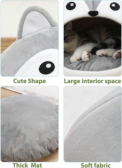 QWINEE Indoor Fox Shape Cat Bed Cave with Removable Cushion