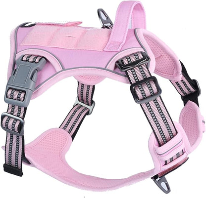 BUMBIN Tactical Dog Harness for Small Dogs No Pull, Famous TIK Tok No Pull Puppy Harness, Fit Smart Reflective Pet Walking Harness for Training, Adjustable Dog Vest Harness with Handle Pink S