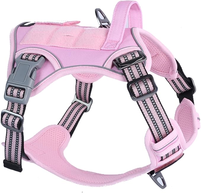 BUMBIN Tactical Dog Harness for Medium Dogs No Pull, Famous TIK Tok No Pull Puppy Harness, Fit Smart Reflective Pet Walking Harness for Training, Adjustable Dog Vest Harness with Handle Pink M