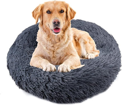 90cm Extra Large Calming Dog Cat Bed, Plush Donut Pets Beds for Dogs Cats, Soft Puppy Kitten Cuddler Round Bed Cushion, Washable Warm Dog Beds for Improved Sleeping