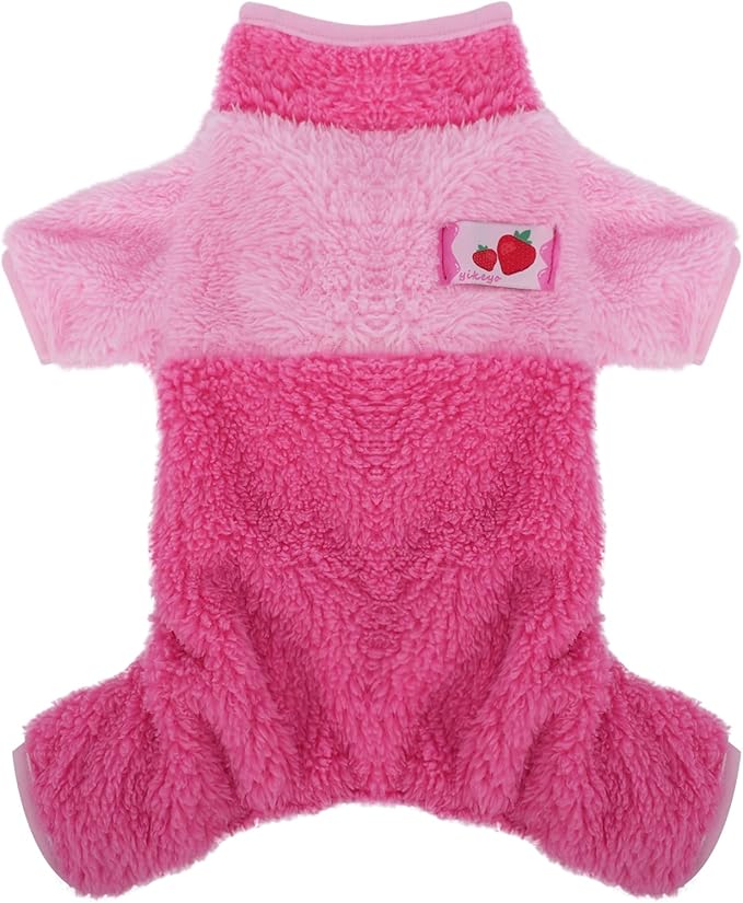 Turtleneck Dog Pajamas for Small Dogs Fleece Dog Sweater Warm Puppy Onesie Cute Dog Clothes Pjs Winter Outfits Pet Jumpsuits Cat Sweaters (Pink Strawberry, X-Small)