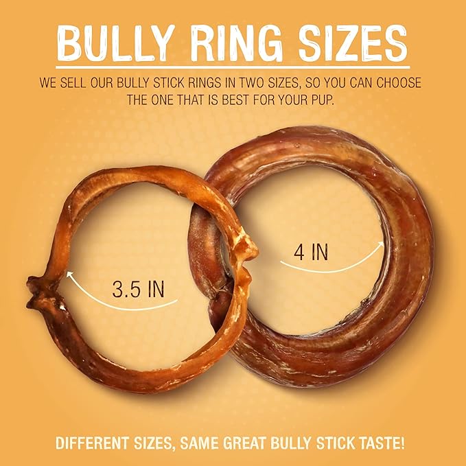 Pawstruck All-Natural 4" Bully Stick Rings for Dogs - Rawhide Free 100% Beef Single Ingredient Dental Chew Treat Bones - Fully Digestible Low Odor - 3 Pack - Packaging May Vary