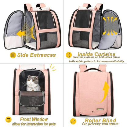 Texsens Pet Carrier Backpack with Window Blind for Small Cats Dogs, Ventilated Design, Safety Straps, Buckle Support, Collapsible, Designed for Travel, Hiking, Winter Outing, Outdoor, Go to Vet