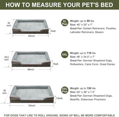 WNPETHOME Orthopedic Dog Beds for Large Size Dogs, Big Waterproof Dog Couch Bed with Washable Removable Cover, Medium Pet Bed Sofa with Sides