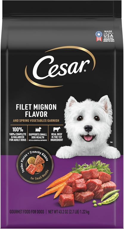 CESAR Small Breed Dry Dog Food, Filet Mignon Flavor and Spring Vegetables Garnish, 2.7 lb. Bag