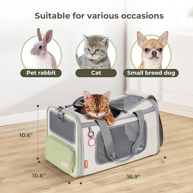 Pawaii Cat Carrier with ID Tag, TSA Airline Approved Cat Carrier, Soft Sided Collapsible Pet Travel Carrier, Foldable Cat Travel Bag, Protable, Comfortable, Convenient Cat Travel Carrier