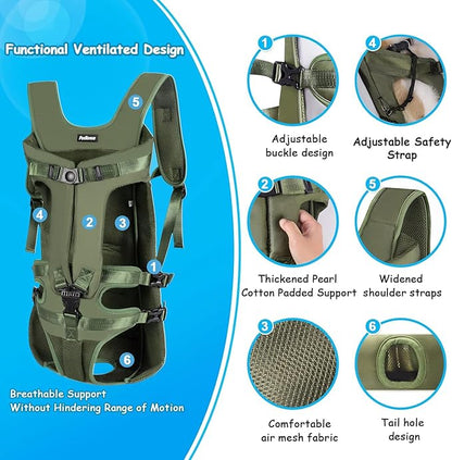 PetBonus Pet Front Dog Carrier Backpacks, Adjustable Dog Backpack Carrier, Legs Out Easy-fit Dog Chest Carrier for Medium Small Dogs, Hands Free Dog Front Carrier for Hiking, Cycling (Army Green, XL)