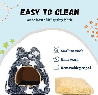 Guinea Pig Hideout Hamster Bed Chinchilla House Cute Habitat Warm&Cozy Cage Accessories for Ferret Hedgehog Small Pet Washable