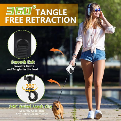 Retractable Dog Leash with Flashlight 16ft Walking Leash for Dogs up to 77lbs 360° Tangle-Free