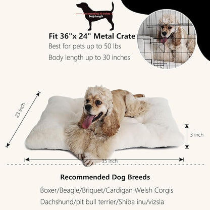 nononfish Dog Crate Bed 36 x 24 for Large Dogs Washable with Anti-Slip Bottom 36 inch 50 lbs,35" 23" x 3" Cream