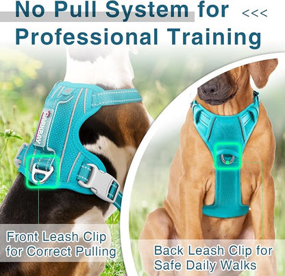 BARKBAY Dog Harness No Pull with ID Tag Pocket - Heavy Duty, Reflective, Easy Control for Large Dogs (Ocean Blue,S)