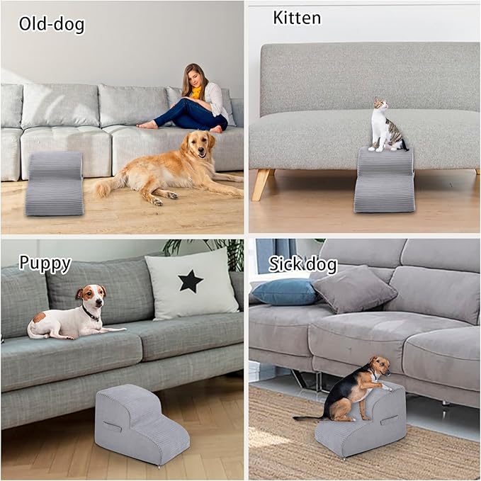 High Density Foam Dog Stairs Steps 13.7’’ Non-Slip 2-Tiers (Grey)