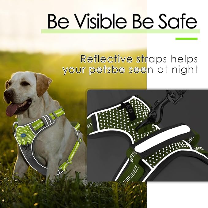 ThinkPet No Pull Harness Breathable Sport Harness with Handle-Dog Harnesses Reflective Adjustable for Medium Large Dogs Large Green