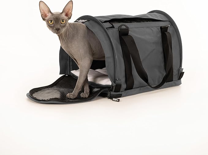 SturdiBag Pro 2.0 Pet Travel Carrier with Flexible Height for Cats and Dogs | Soft Sided Pet Carrier Bag with Safety Clips and Seatbelt Straps for Airplane or Car Travel | Medium, Smoke