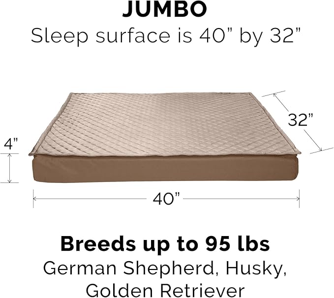 Furhaven Replacement Dog Bed Cover Water-Resistant Indoor/Outdoor Quilt Top Convertible Mattress, Washable - Sand, Jumbo (X-Large)