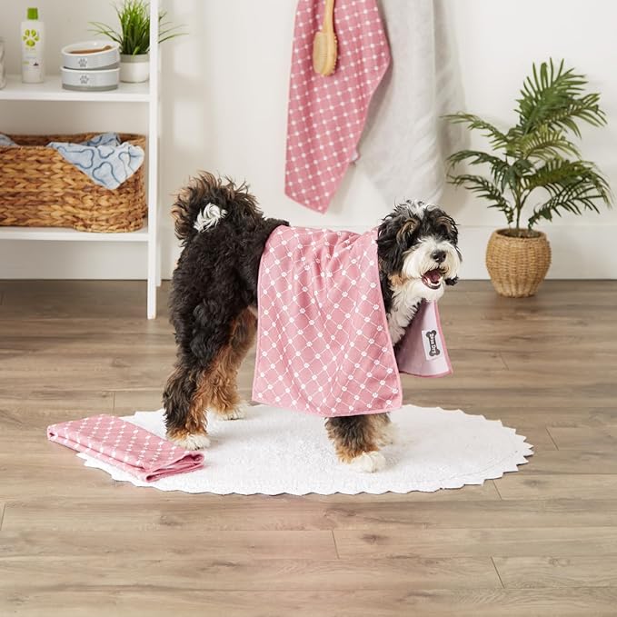 Bone Dry Pet Grooming Towel Collection Absorbent Microfiber X-Large 41x23.5", Trellis