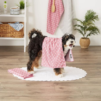 Bone Dry Pet Grooming Towel Collection Absorbent Microfiber X-Large 41x23.5", Trellis