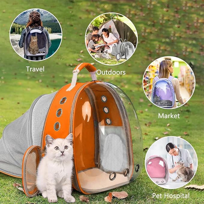 TOYSINTHEBOX Cat Backpack Carrier, Expandable Pet Bubble Backpack for Cat Small Dog Pet Travel Carrier Breathable Carrying Bag for Hiking, Travelling, Walking, Camping & Outdoor Up to 13 Lbs Orange