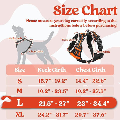 rabbitgoo Dog Harness for Large, No Pull Pet Harness with 3 Buckles, Adjustable Soft Padded Dog Vest with Instant Control Handle, Easy Walking Reflective Pet Vest for Large Dogs, Orange, L