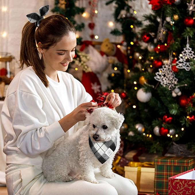 E-Clover Dog Bandanas & Matching Scrunchie Set Plaid