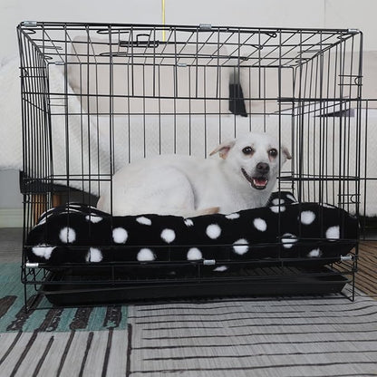 18x24 Dog Bed for Crate, Washable and Non-Slip, Comfortable 24 Inch Dog Crate Pad, Ideal Crate Beds for Small Dogs, Black with White Dots