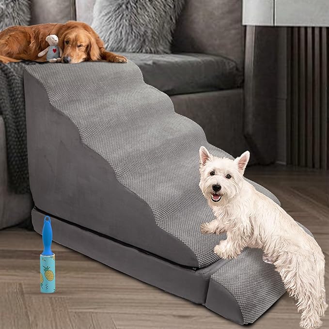 30 inch Foam Dog Stairs for High Beds, Extra Wide 6 Tier Pet Stairs/Steps for Beds up to 30-36 inches High, Non-Slip Sturdy Dog Ramps for Puppies, Injured Pets, and Small Animals