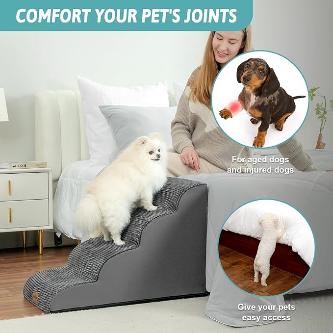 Dog Stairs for Medium Bed 20" H 15.7x28.3x19.7in, Dark 4 Tiers