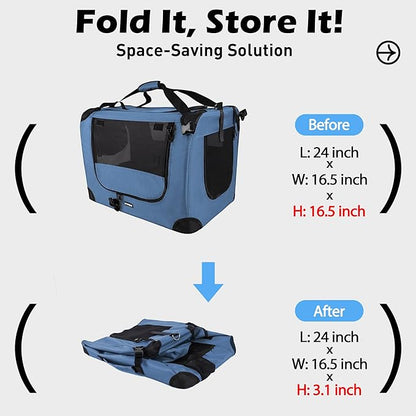 Large Cat Carrier 24"x16.5"x16.5" Portable Dog Crate for Small Medium Dogs Collapsible Traveling Pet Crate with Collapsible Bowl