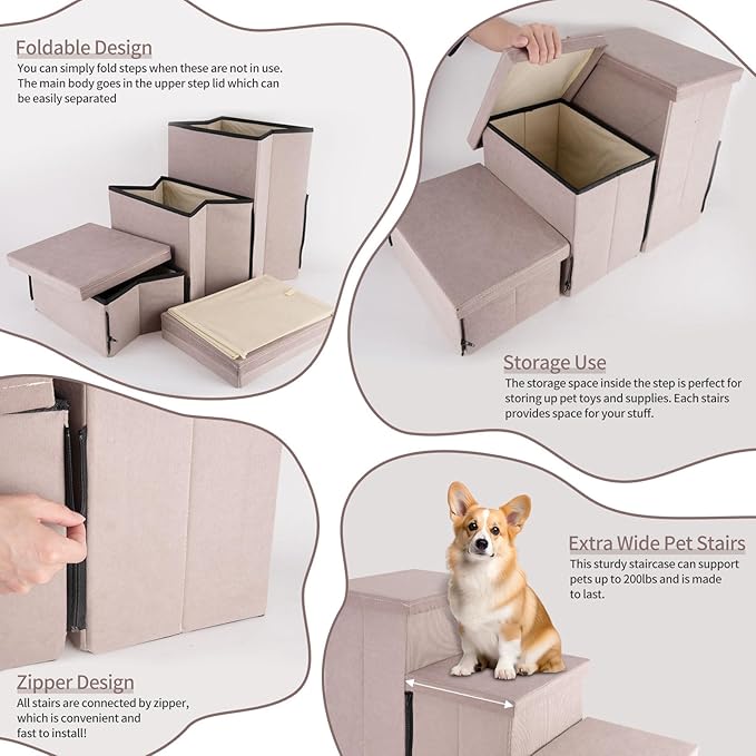Dog Stairs 3 Tiers 2-in-1 Dog 200 lbs