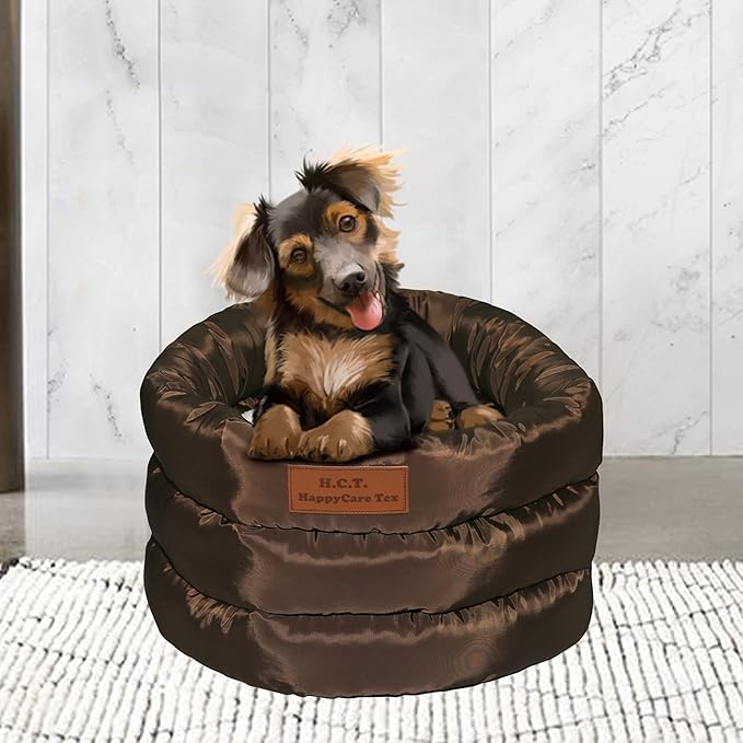 long rich Round Cushion Dog Cat Bed (16" x 16" x 10", Brown)