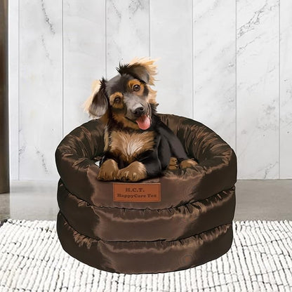 long rich Round Cushion Dog Cat Bed (16" x 16" x 10", Brown)