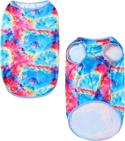 Dog Tie dye Sleeveless T Shirt Colorful Blue Printed Dogs Vest Shirt Pajamas Breathable Stretchy Summer Clothes for large Dog Boys Girls（X-Large,Blue）