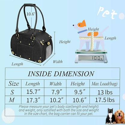 PetsHome Dog Carrier, Pet Carrier, Dog Purse, Foldable Waterproof Premium PU Leather Pet Travel Portable Bag Carrier for Cat and Small Dog Home & Outdoor Small Black