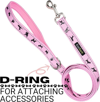 EcoBark Dog Leash - 4 FT / 5 FT / 6 FT Reflective Dog Leash- Eco-Bright Dog Leashes with Padded Handle - Strong Heavy Duty Dog Leash - Nylon Dog Leash for Medium and Large Dogs (Baby Pink Dog Leash)