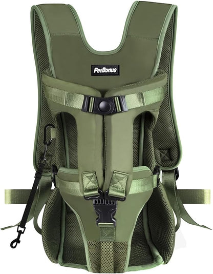 PetBonus Pet Front Dog Carrier Backpacks, Adjustable , Legs Out Easy-fit for Medium Small Dogs, Hands Free Dog Front Carrier for Hiking, Cycling (Army Green, L)