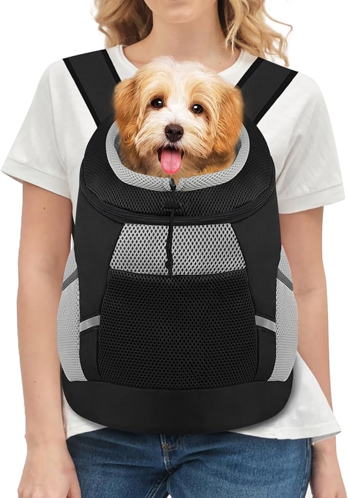 Dog Backpack Carrier, Front Chest Carrier for Dogs, Pet Carrying Bag for Travel Hiking Cycling Outdoor Black L