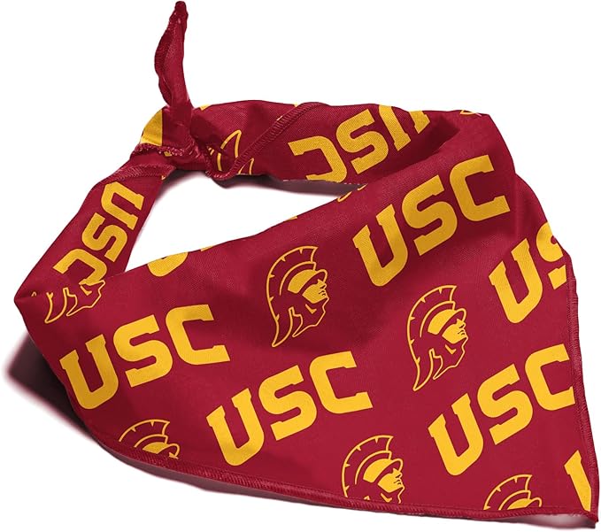 NCAA Officially Licensed Bandana for Dogs and Cats | Fits Pets Great Gift Idea | Easy-to-Tie (Large, USC Trojans)