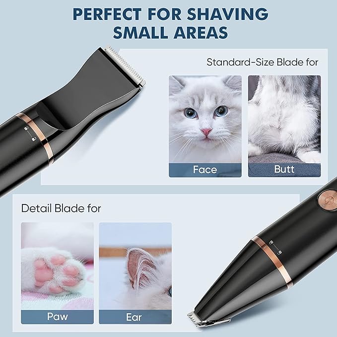 oneisall 2 Speed Cat Clippers with Double Blades, Rechargeable Cordless Small Cat Paw Trimmer, Low Noise for Trimming Dog's Hair Around Paws, Eyes, Ears, Face, Rump (Black)