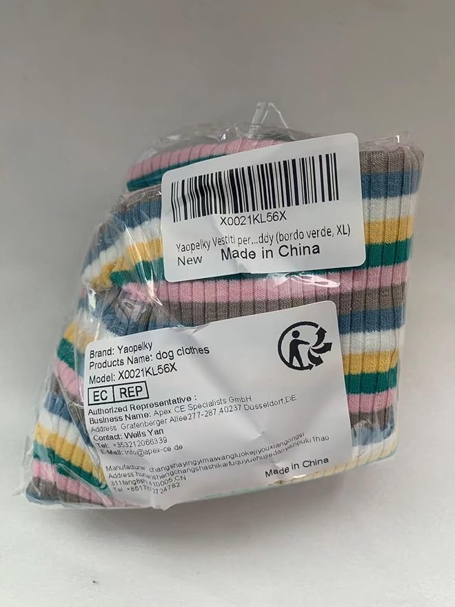 Small Medium Dog Clothes Rainbow Striped Dog Shirts Stretchable Long Sleeve Cat T-Shirt Pet Outfits for Chihuahua Yorkie Teddy (Green Edge