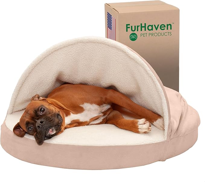 Furhaven 35" Round Memory Foam Dog Bed for Large/Medium Dogs w/ Removable Washable Cover 50 lbs 35-inch