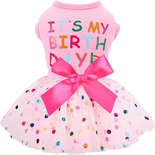 Dog Birthday Dress Birthday Hats Set Dog Clothes for Small Dogs Girl Puppy Birthday Princess Dresses Pet Cat Birthday Outfit (Birthday Dress