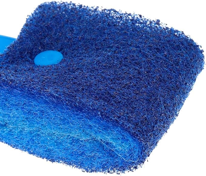 Quluxe 15.74 Inch Aquarium Algae Scraper Double Sided Sponge Brush Cleaner, Long Handle Fish Tank Scrubber for Glass Aquariums and Home Kitchen- Blue