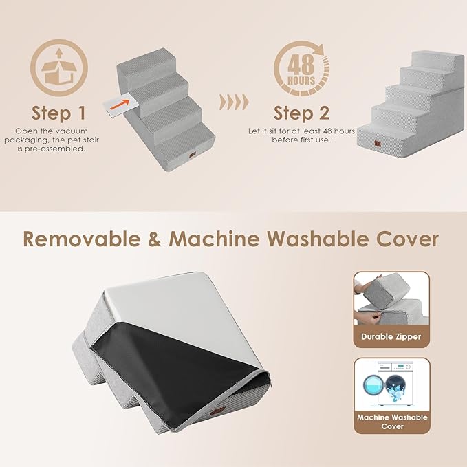 EHEYCIGA Dog Stairs for High Bed 22.5”H 5-Step Dog