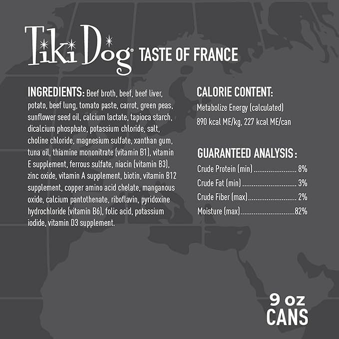 Tiki Dog Taste of The World Wet Dog Food, France Beef, Potatoes & Carrots, 9 oz. Cans (8 Count)