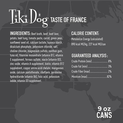 Tiki Dog Taste of The World Wet Dog Food, France Beef, Potatoes & Carrots, 9 oz. Cans (8 Count)