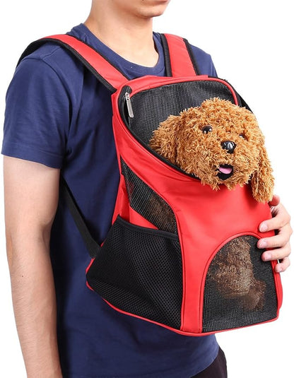 Pet Carrier Backpack, Dog Front Carrier Cat Backpack Carrier Puppy Carrier Travel Shoulder Bag with Ventilated Breathable Mesh Hands Free for Traveling Hiking Cycling Outdoor Use Kitty Rabbits(Red)