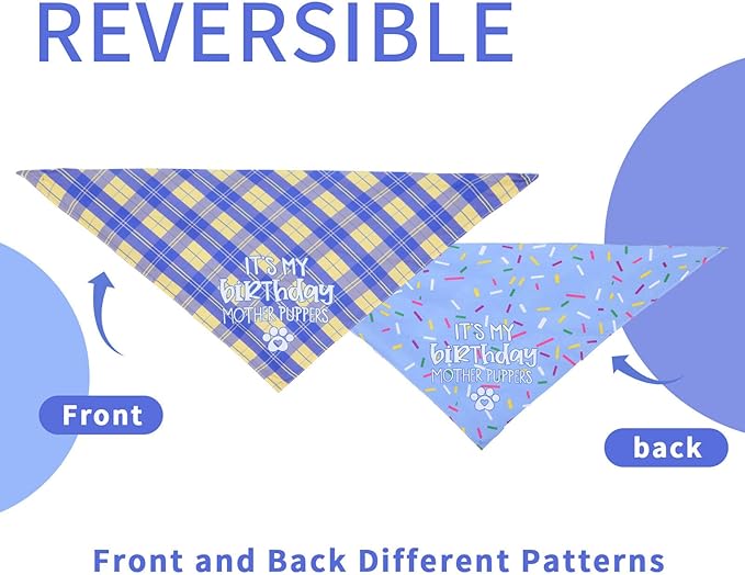 Dog Birthday Bandana X-Large Reversible Multi Size Offered for Dog Birthday Boy