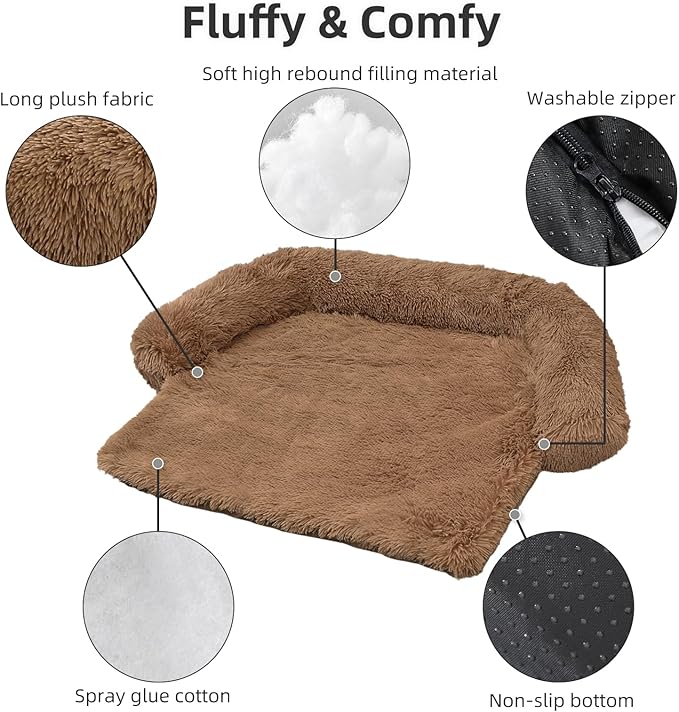 Calming Dog Bed Fluffy Plush Dog Mat for Furniture Protector with Removable Washable Cover for Large Medium Small Dogs and Cats (Extra Large (53x39.3x6)