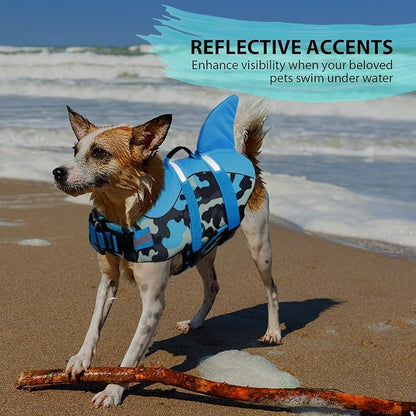 Queenmore Dog Life Jacket Ripstop Dog Shark Safety Vest Adjustable Preserver with High Buoyancy and Durable Rescue Handle for Small