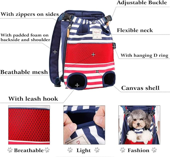 Dog Carrier Backpack, Pet Front Carrier Backpack Legs Out Dog Chest Carrier for Small Medium Dogs, Hands-Free Cat Backpack Carrier Dog Travel Backpack Airline Approved Hiking Bike Motorcycle